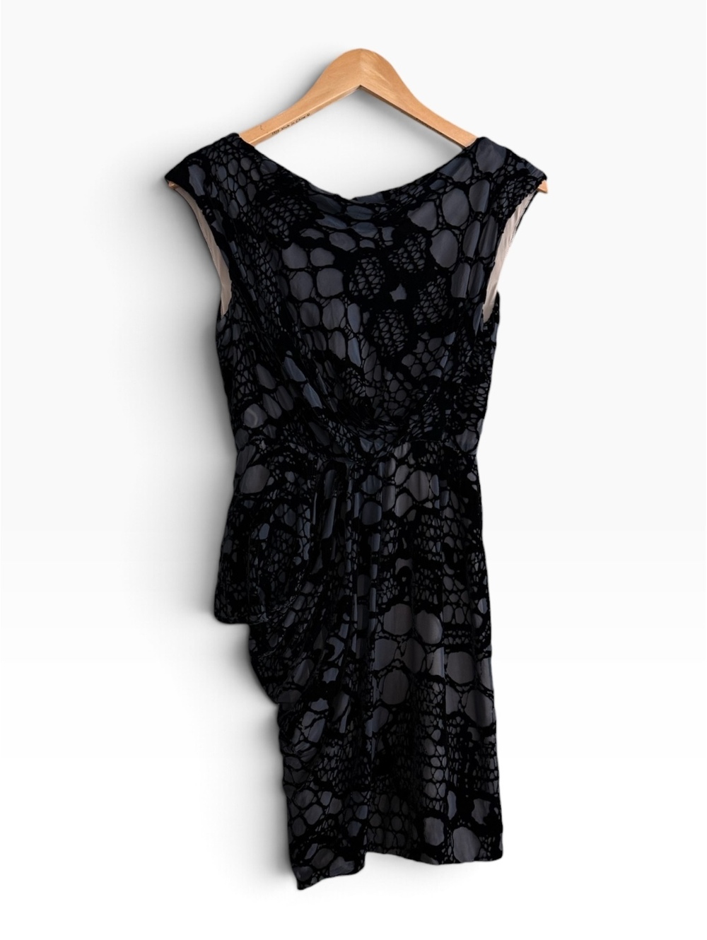 Vintage Y2K J. MENDEL Paris Devoré Velvet Draped Silk Cocktail Dress Size 2
